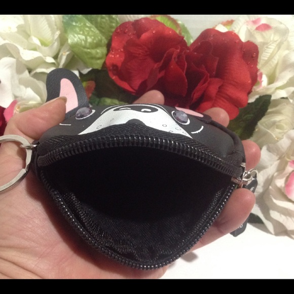 Frenchie Keyring Coin Purse Black Bulldog Face - Picture 7 of 12